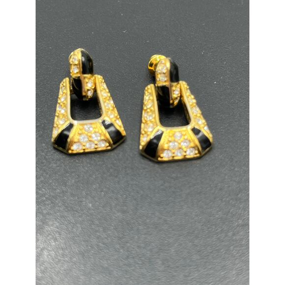 SWAROVSKI SAL Genuine Crystal Black Enamel Pierced Dangle Earrings DoorKnocker - Picture 5 of 8